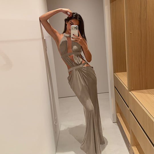 Damen elegantes Wickelkleid mit tiefem V-Ausschnitt und modischen Drapierungen R&B
