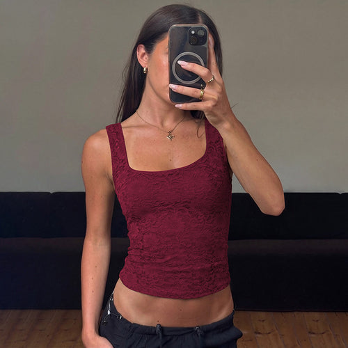 Damen Spitzentop mit quadratischem Ausschnitt und figurbetontem Schnitt R&B