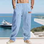 Herren lässige Strandhose mit amerikanischer Flaggen-Applikation und elastischem Bund R&B