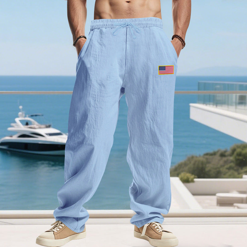 Herren lässige Strandhose mit amerikanischer Flaggen-Applikation und elastischem Bund R&B