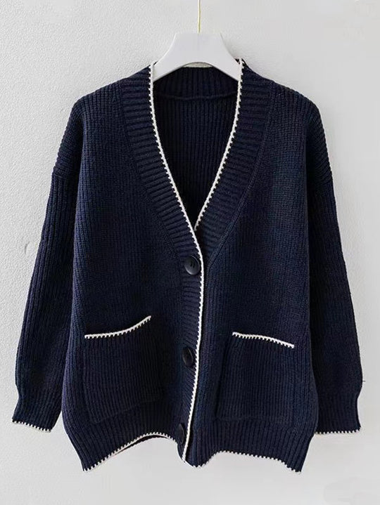 Damen Strickjacke mit modernen Taschen und kontrastierenden Details R&B