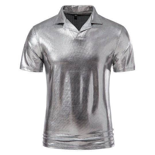 Herren glänzendes Kurzarmhemd mit modernem Design R&B