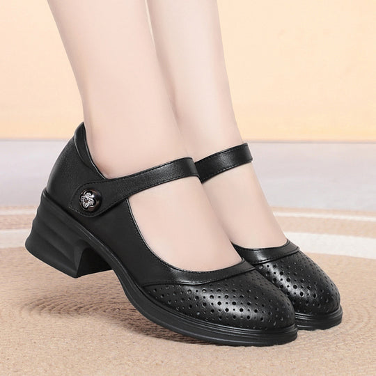 Damen Mary Jane Schuhe mit dekorativer Schnalle und atmungsaktiver Oberflächenstruktur R&B