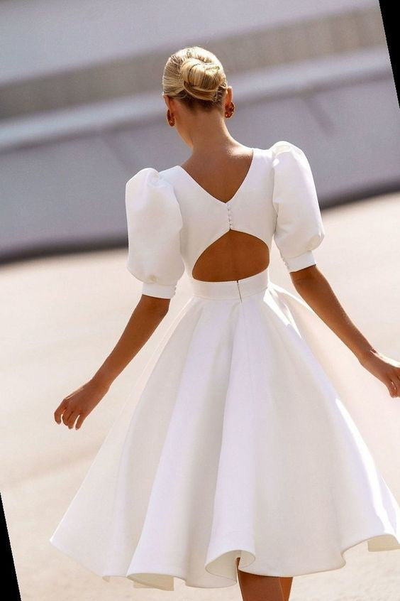 Damen A-Linie Kleid mit Puffärmeln und Taillierung R&B