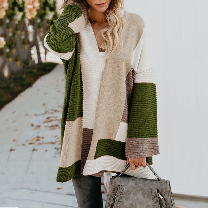 Damen lässige Strickjacke mit modischem Streifenmuster R&B