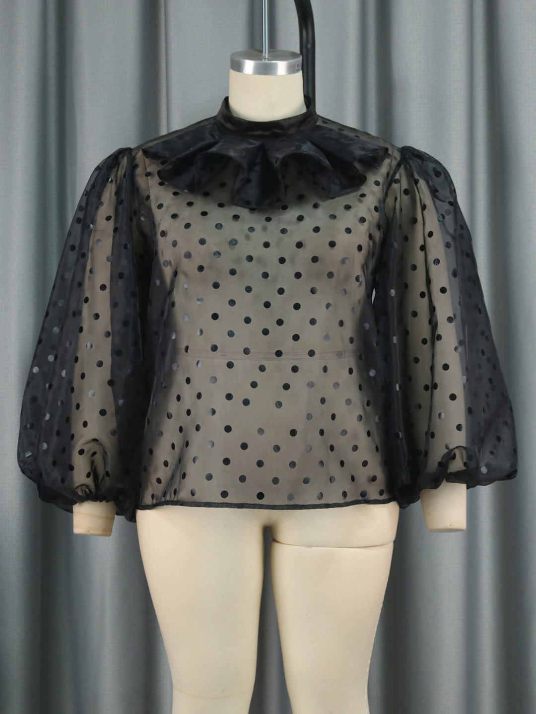 Damen Bluse mit voluminösen Puffärmeln und Polka-Dots R&B