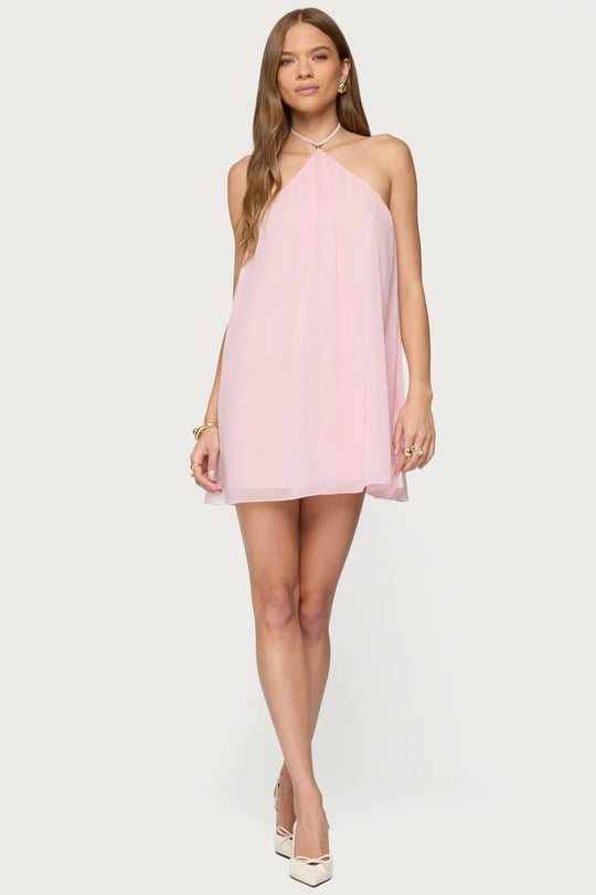 Damen Chiffon Kleid mit Nackenträger und luftiger Silhouette R&B