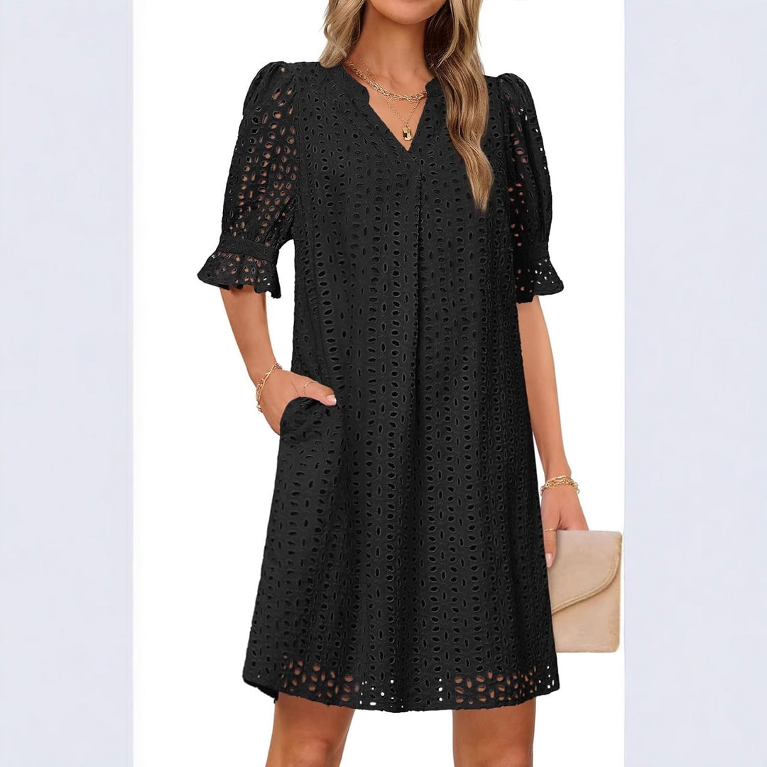 Damen luftiges Blumenkleid mit eleganten Lochdetails R&B