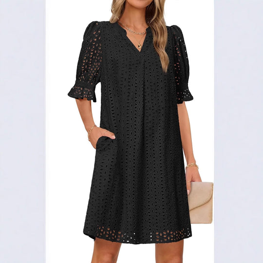 Damen luftiges Blumenkleid mit eleganten Lochdetails R&B