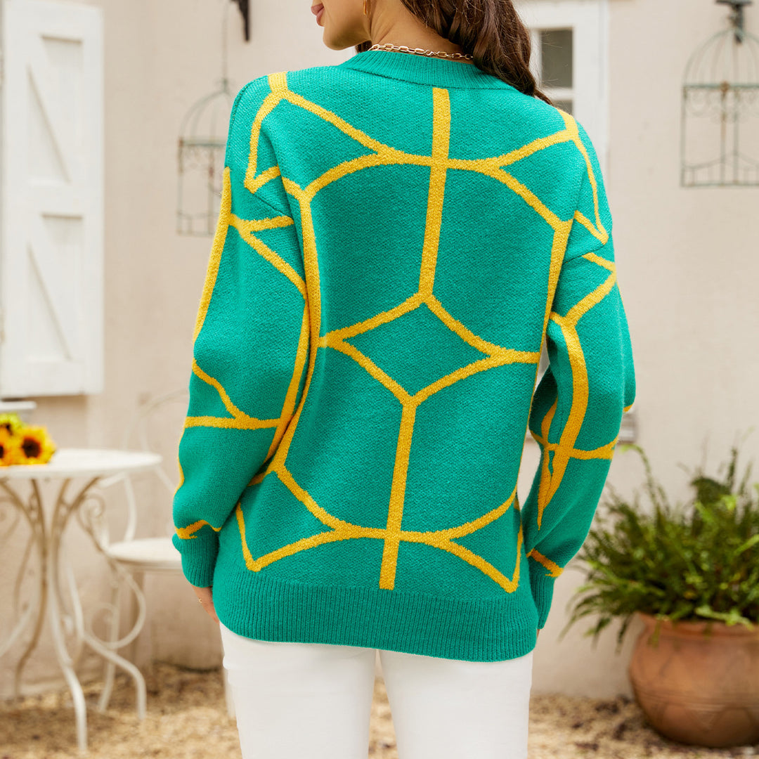 Damen strukturiertes Pullover mit geometrischem Muster und lässigem Schnitt R&B
