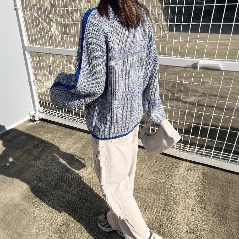 Damen lässiger Pullover mit gestricktem Strukturmuster und farblich abgesetzten Ärmelbündchen R&B