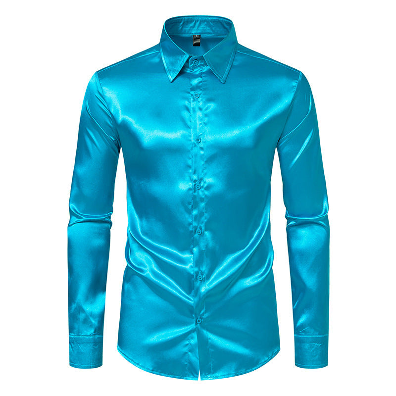 Herren Elegantes Satin-Hemd mit modernem Kragen und feiner Textur R&B