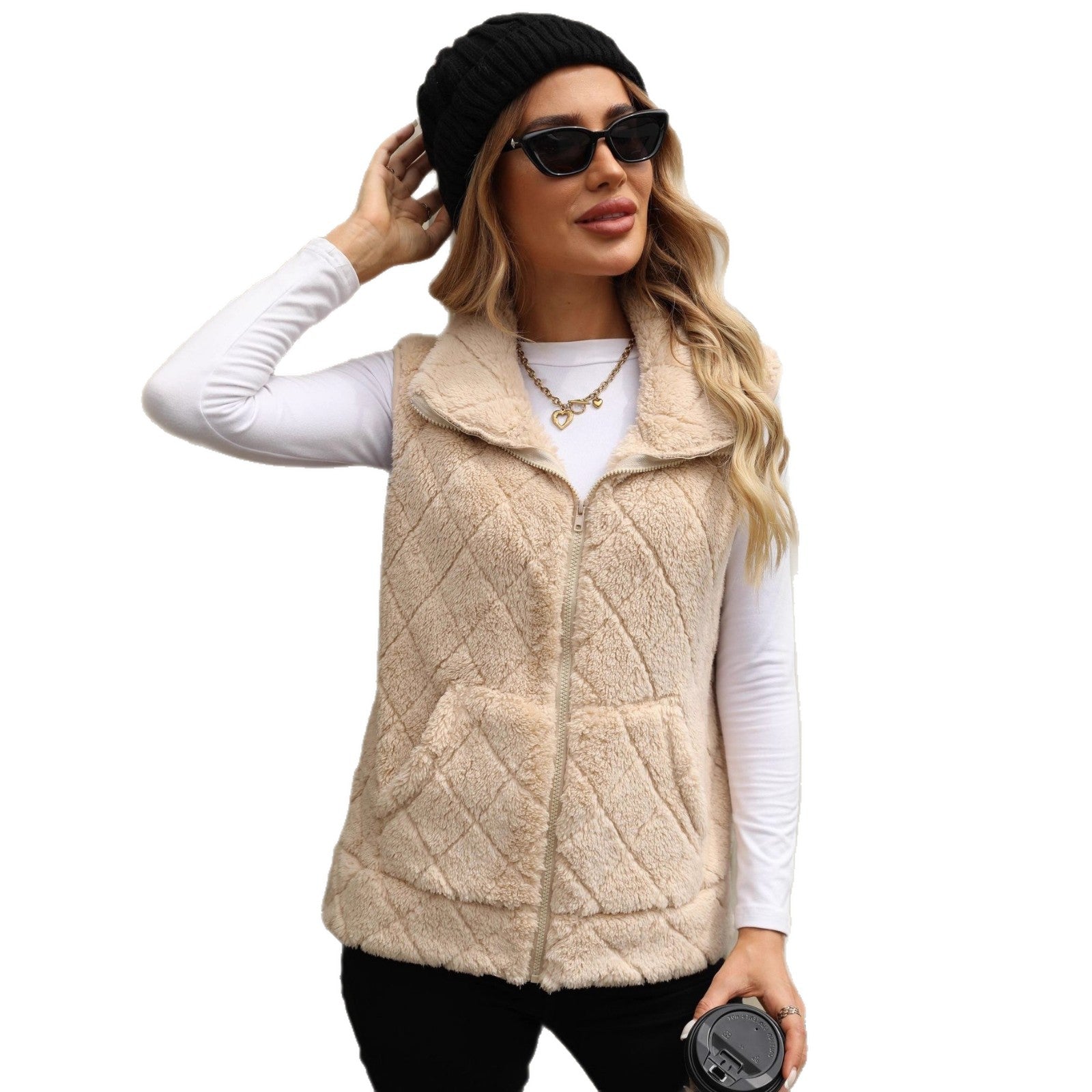 Damen Kuschelige Fleece-Weste mit Kapuze R&B