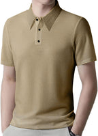Herren nan Mikrostruktur-Poloshirt mit Hemdkragen, dezenter Knopfleiste und atmungsaktivem Jersey R&B