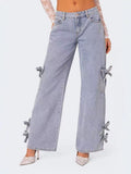 Damen lässige Cargo-Jeans mit stylischem Schleifen-Detail