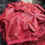 Damen modische Kunstleder-Bomberjacke mit strukturiertem Design und elastischem Bund R&B