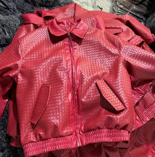 Damen modische Kunstleder-Bomberjacke mit strukturiertem Design und elastischem Bund R&B