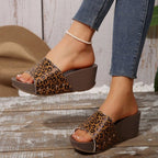Damen Wedge-Sandalen mit glitzernden Detail und modischem Leo-Muster R&B