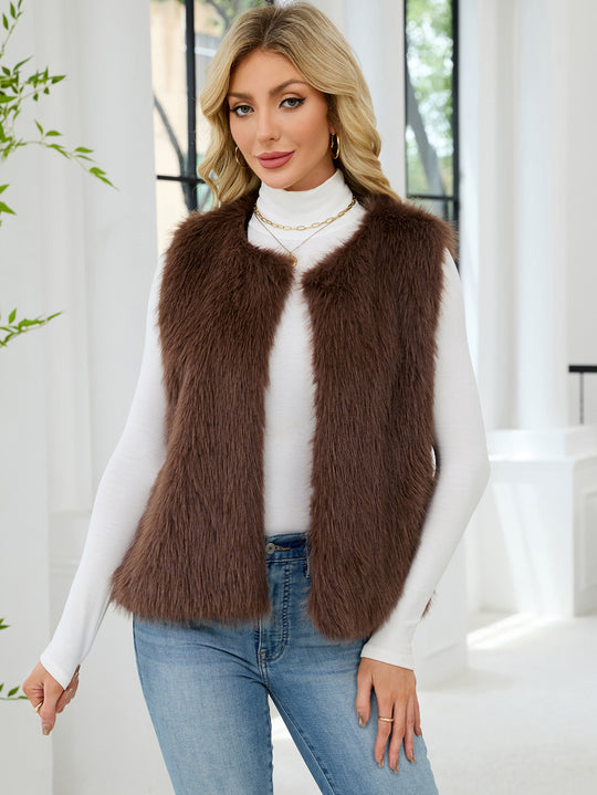 Damen Flauschige Kunstpelzweste mit voluminösem Kragen R&B