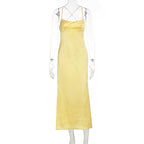 Damen elegantes Satin-Nachtkleid mit schmalen Spaghettiträgern und fließendem Schnitt R&B