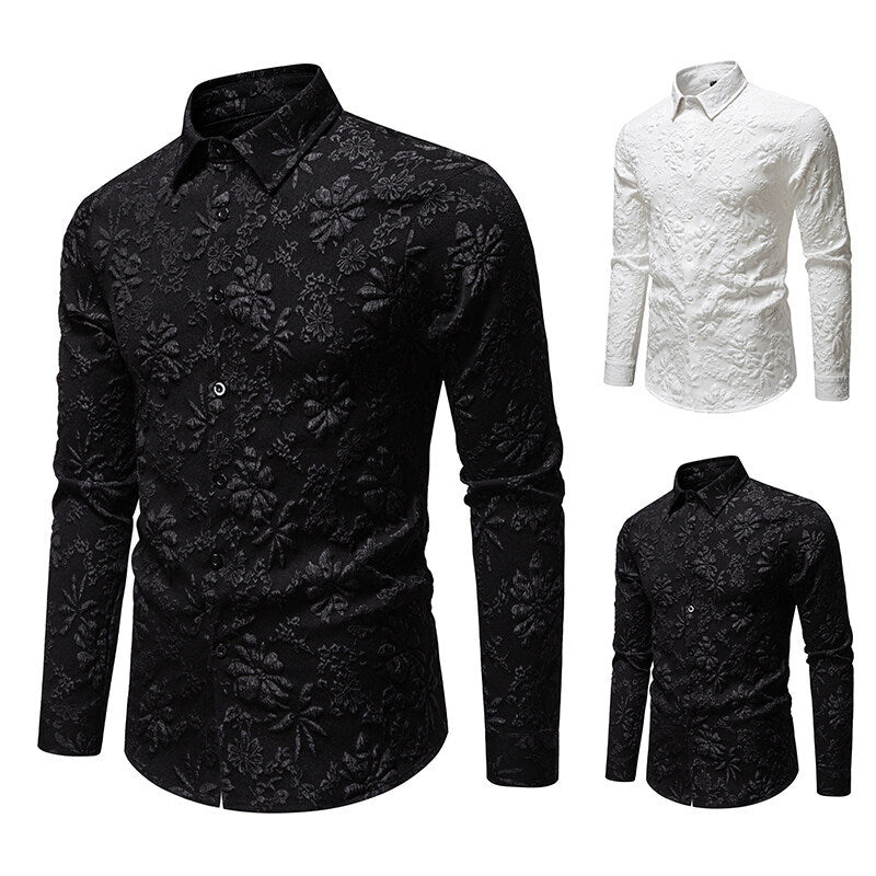 Herren Langarmhemd mit floralem Reliefmuster R&B