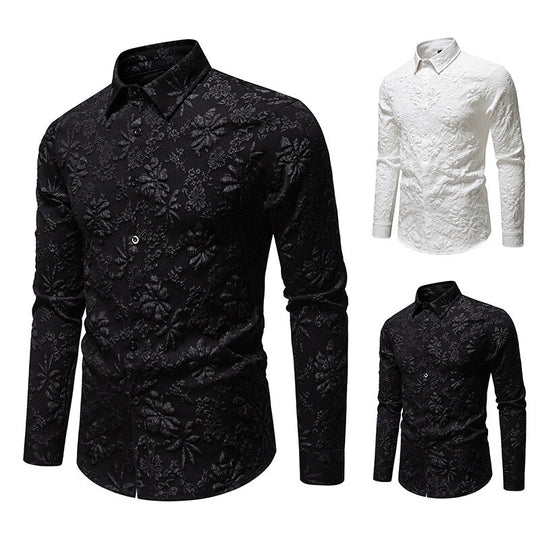 Herren Langarmhemd mit floralem Reliefmuster R&B