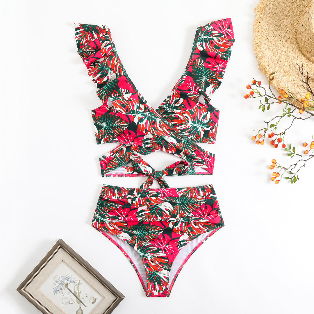 Damen Stilvolles Wickel-Bikini-Set mit Rüschendetails R&B