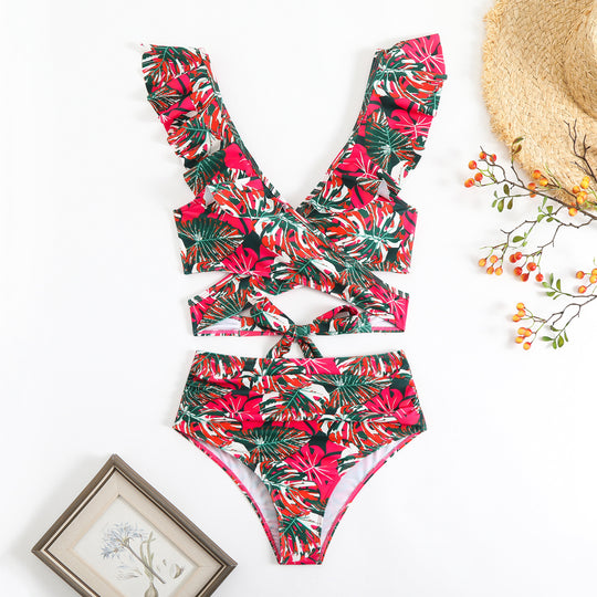 Damen Stilvolles Wickel-Bikini-Set mit Rüschendetails R&B
