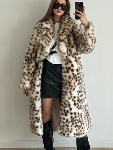 Damen Eleganter Kunstfellmantel mit animalischem Muster R&B