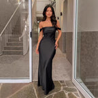 Damen elegante Satin Abendkleid R&B