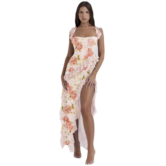 Damen Maxi-Kleid mit Rüschendetails und floralem Design R&B
