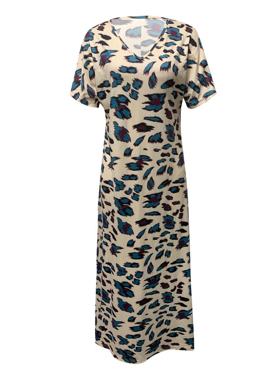 Damen Maxikleid mit V-Ausschnitt und modischem Tierdruck R&B