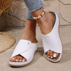 Damen elegante Wedge-Pantoletten mit querliegendem Riemendesign und ergonomischem Fußbett R&B