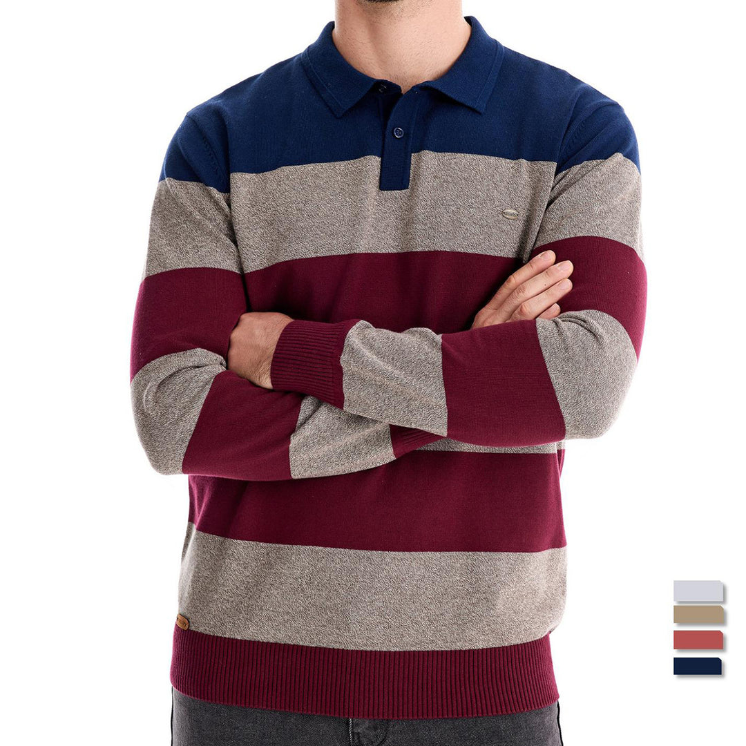 Herren Langarm-Polo-Shirt mit modischem Streifendesign R&B