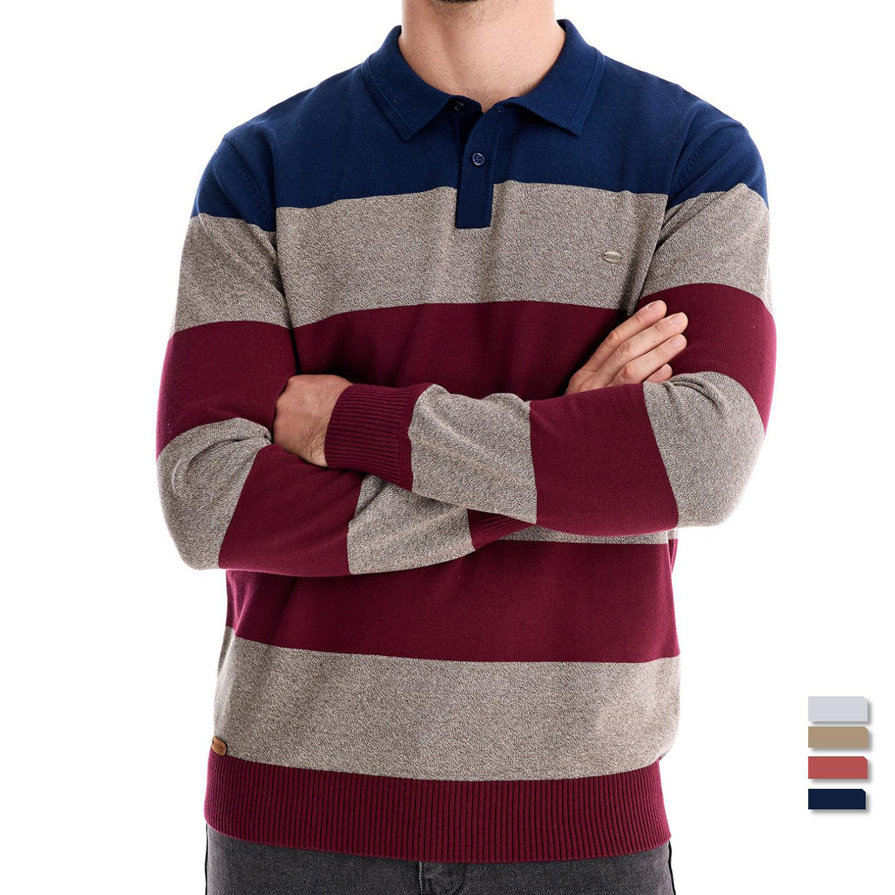 Herren Langarm-Polo-Shirt mit modischem Streifendesign
