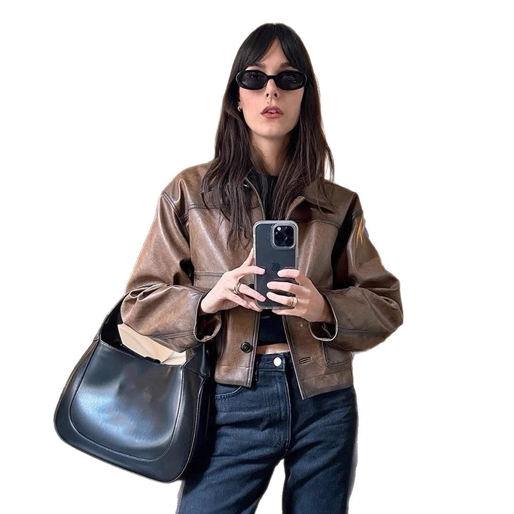 Damen cropped Kunstlederjacke mit modernem Schnitt und hochwertigen Details R&B