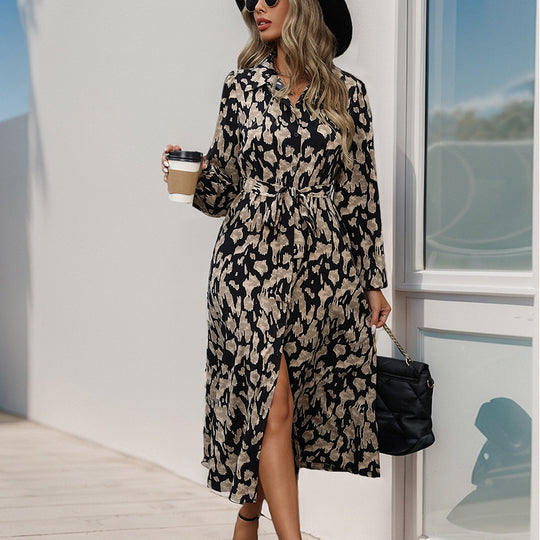 Damen Maxikleid mit elegantem Taillengürtel und stylischem Schlitzdesign R&B