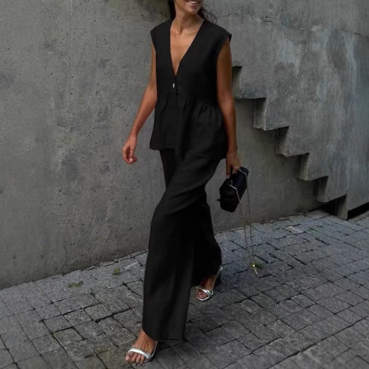 Damen lässiger und eleganter Zweiteiler aus Leinen R&B