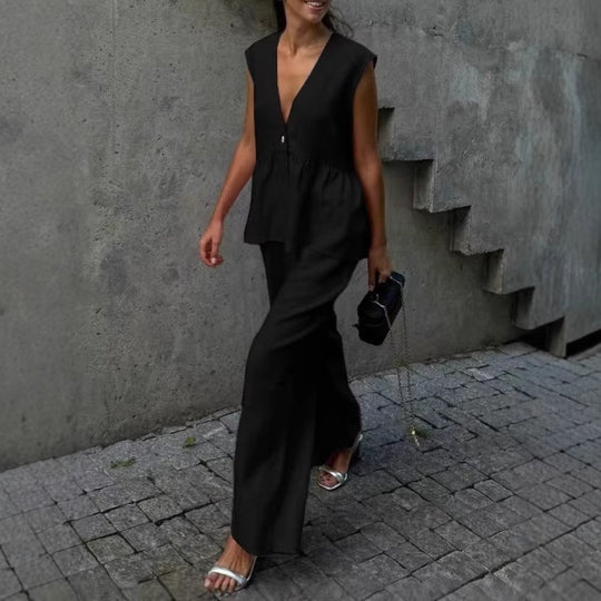 Damen lässiger und eleganter Zweiteiler aus Leinen R&B