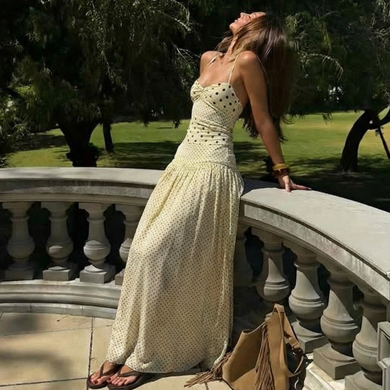 Damen Maxikleid mit verspielten Polka-Dots und schickem Halterdesign R&B
