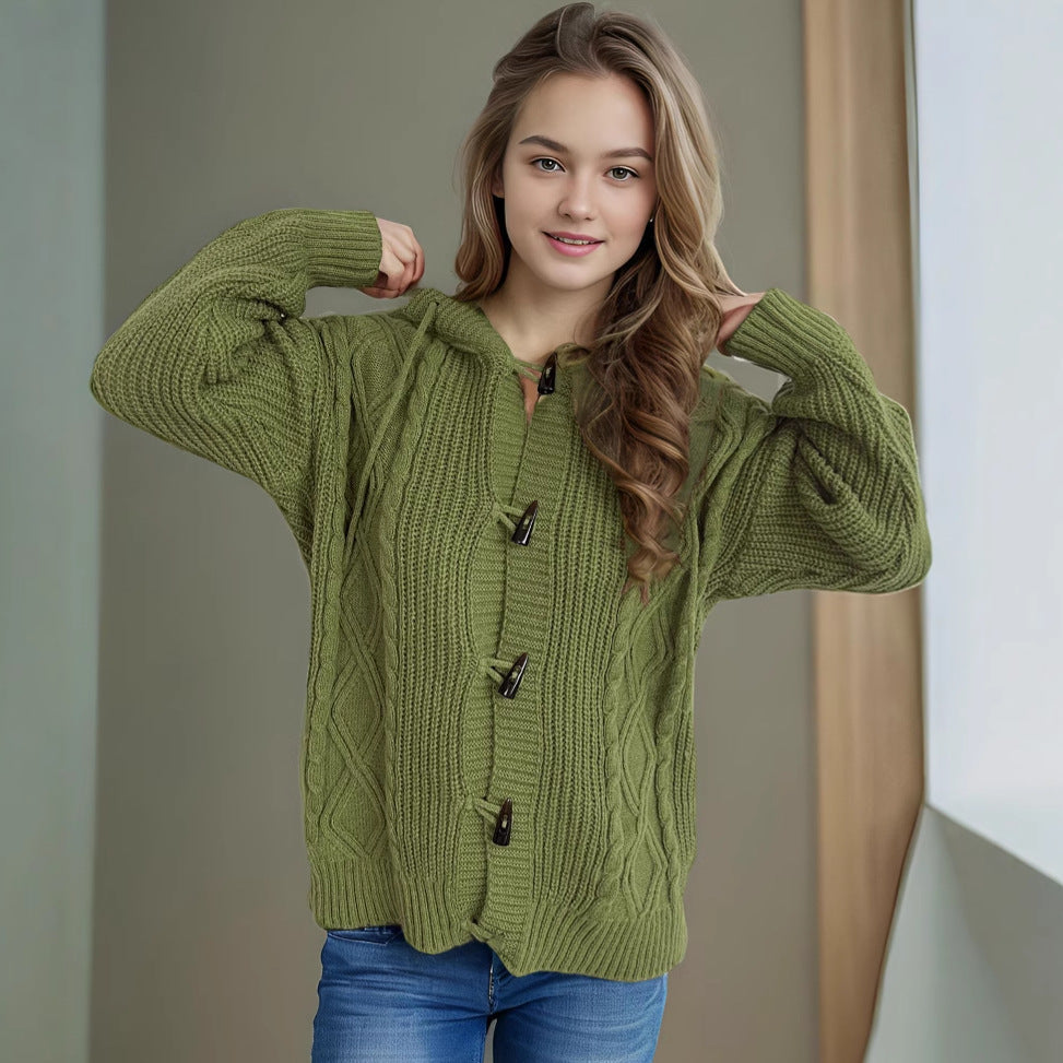 Damen Grobstrickjacke mit Kapuze und Zopfmuster R&B