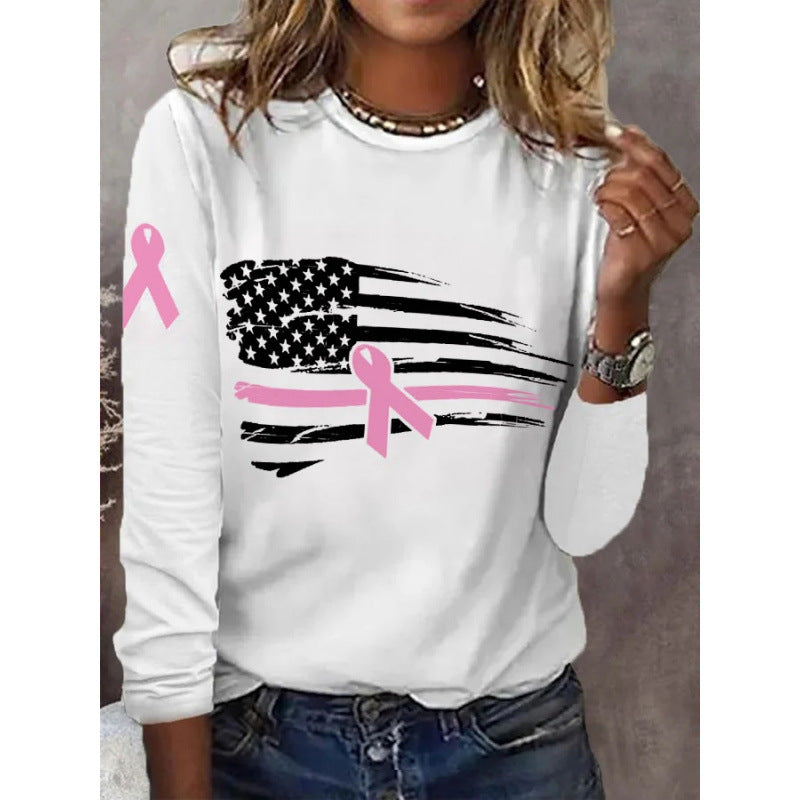 Damen lässiges T-Shirt mit kreativem Flaggen- und Schleifen-Design R&B