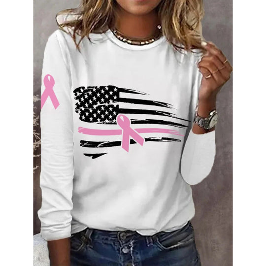 Damen lässiges T-Shirt mit kreativem Flaggen- und Schleifen-Design R&B