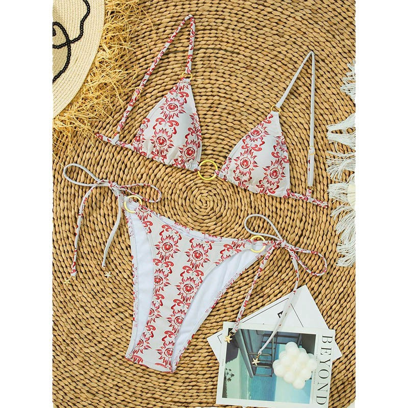 Damen Triangel-Bikini mit Goldring-Details und seitlichen BindR&Bändern R&B