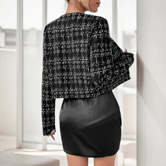 Damen elegante Übergangsjacke mit strukturiertem Muster und goldenen Knöpfen R&B