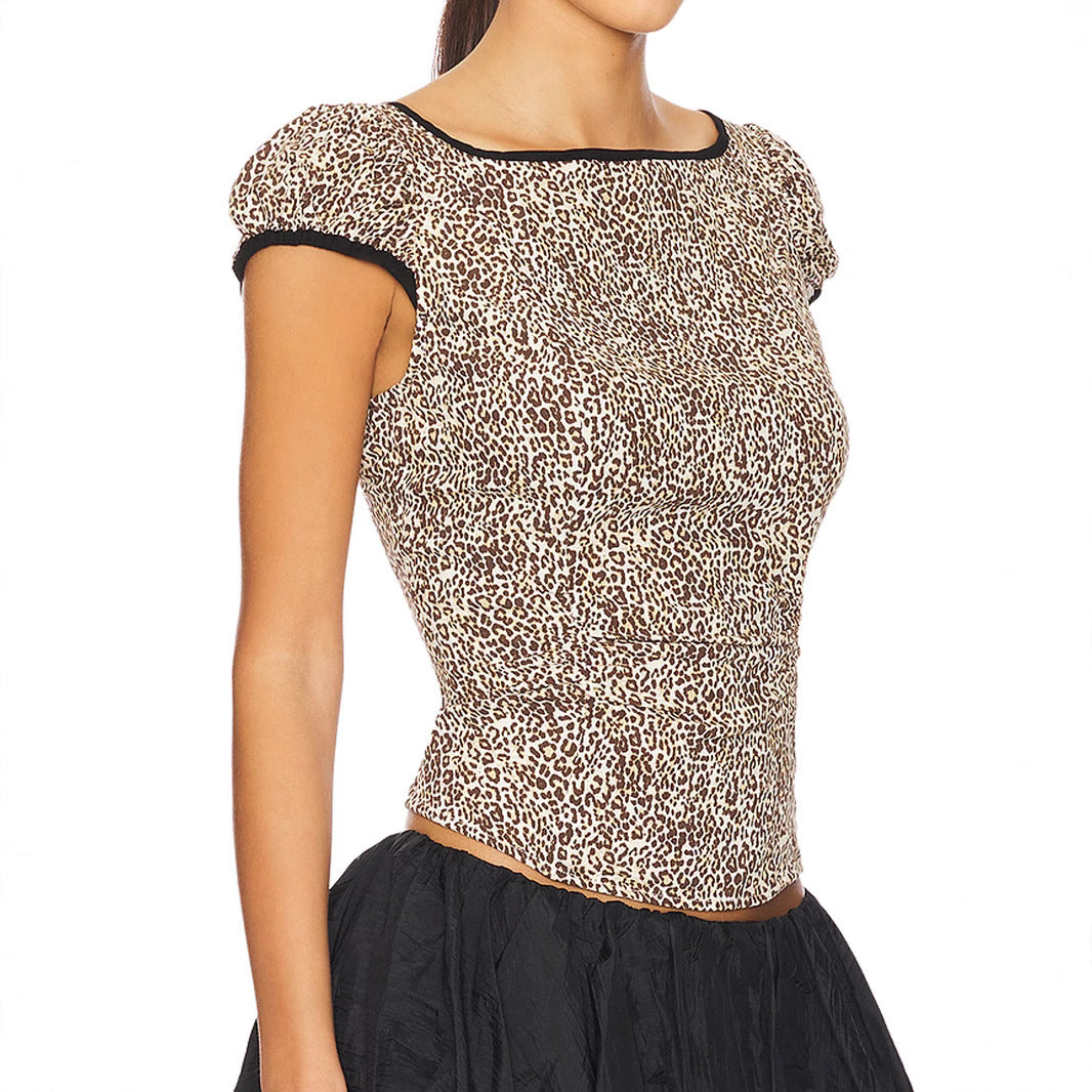 Damen Elegantes und elastisches Leopardenmuster Oberteil R&B
