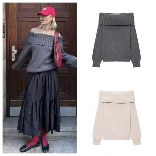 Damen Elegante Strickpullover mit überschnittenen Schultern R&B