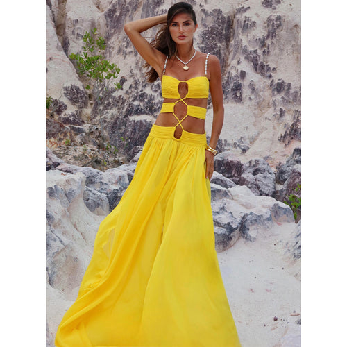 Damen Maxikleid mit einzigartigem Cut-Out Design R&B