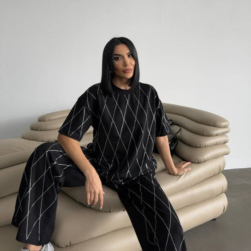Damen lässiges Set mit grafischem Muster und weitem Schnitt R&B