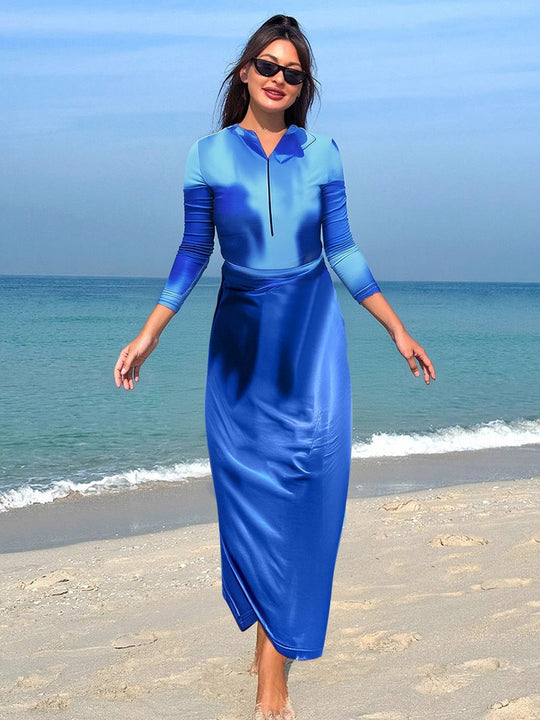 Damen Sportliches Strandkleid mit langen Ärmeln R&B